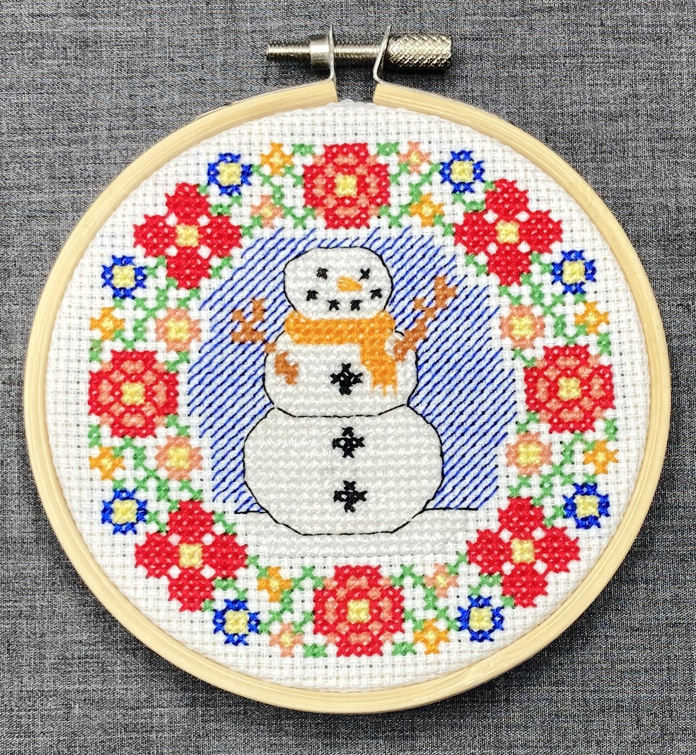 Christmas Wreath PDF Cross Stitch Pattern: Snowman Card or Decoration