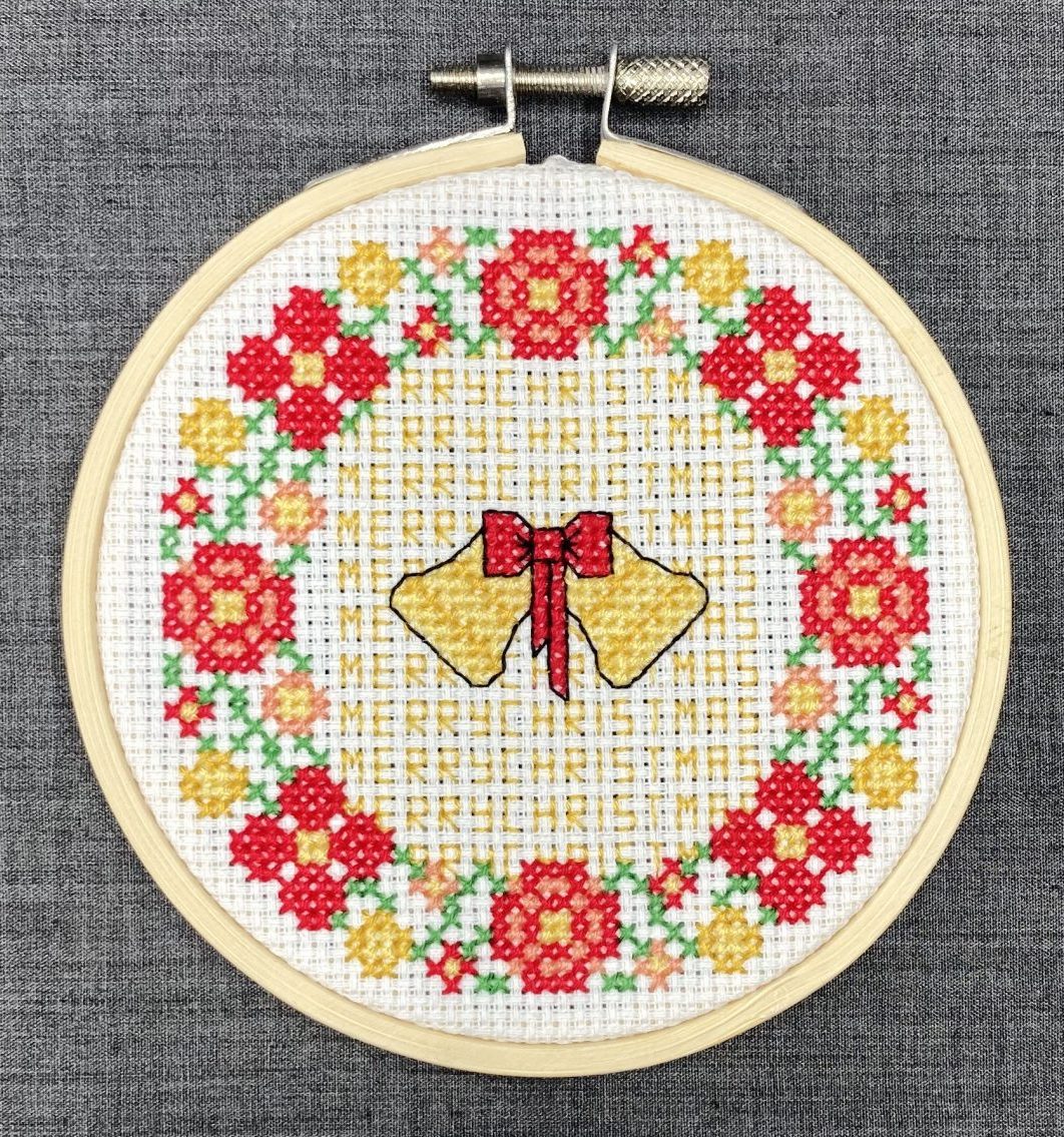 Christmas Wreath PDF Cross Stitch Pattern: Christmas Bells card or decoration